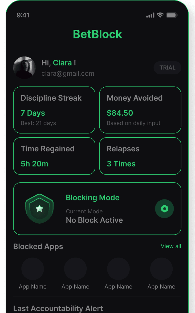 BetBlock Mobile Dashboard