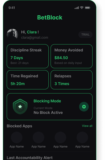 BetBlock Mobile Dashboard